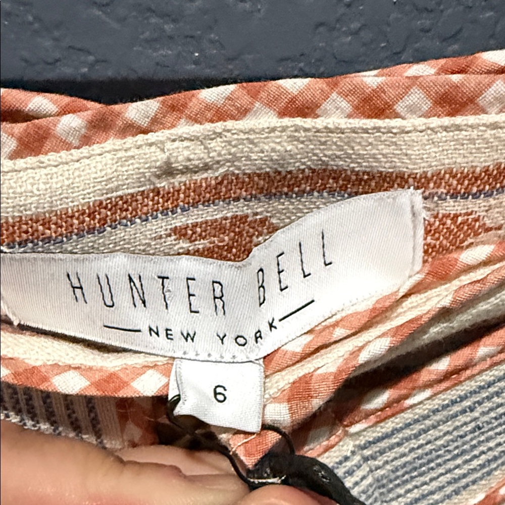 NWT Hunter Bell NY High-Waist Stripe Belted Cream Coral Linen Blend Shorts Sz 6 - Picture 11 of 13